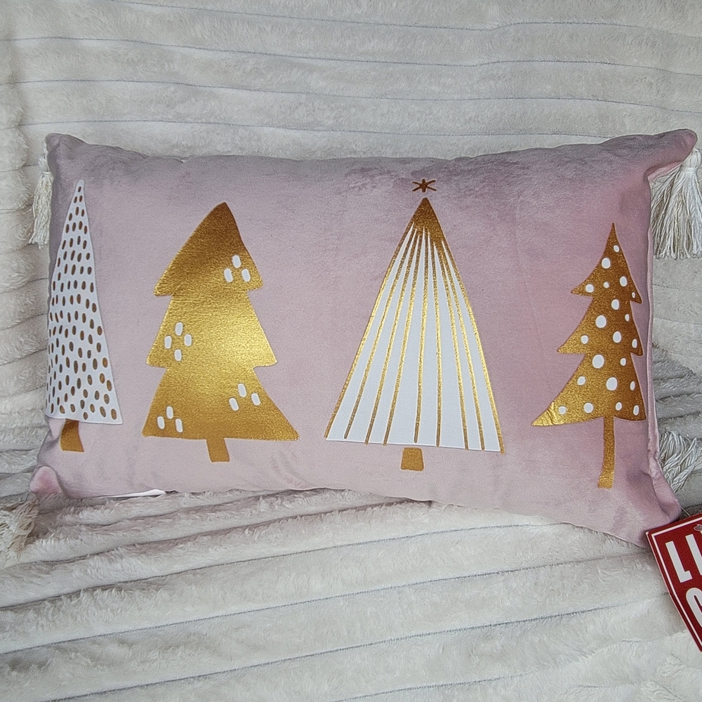NWT pastel pink GOLD Christmas trees rectangular throw pillow